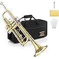 Eastar ETR-390 Standard B Flat Trumpet for Beginners Intermediate, Advanced Upgraded Trumpet Instrument with Hard Case, Cleaning Kit, 7C Mouthpiece, Gloves, Golden