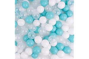 MEOGETY Ball Pit Balls 100,Crush Proof Plastic Balls for Babies Toddlers 1-3 with Mesh Bag, 3 Colors (2.17 inch) Macaron Green White and Transparent