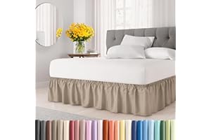 CGK UNLIMITED Wrap Around Dust Ruffle Bed Skirt - Cream - for Queen Size Beds with 12 in. Drop - Easy Fit Elastic Strap - Pleated Bedskirt with Brushed Fabric - Wrinkle Free, Machine Wash - by CGK Linens