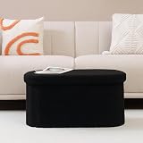 Bonlife Folding Ottoman Storage Bench Boucle Footstool Oval 76x38x38cm Black view 5