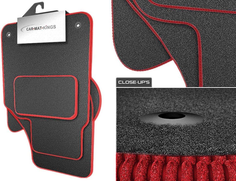 (Q70:CT65) 4 Piece Hyundai (2012-2018) Veloster Vehicle Specific Car Mat Set Grey Carpet Red Trim
