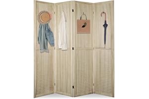 ECOMEX 4 Panel Room Divider, 5.6Ft Pegboard Display Wooden Room Divider Folding Privacy Screen Room Divider Freestanding Peg Board Display for Trade Show Craft Show Home Wall Organizer, Natural Wood
