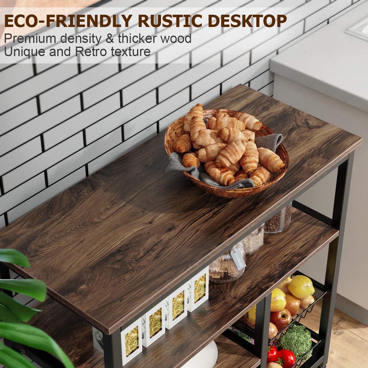 Homemaxs Kitchen Baker’s Rack, 4 Tier+ 4 Tier Microwave Storage Stand with 2 Slide-Out Mesh Baskets, Vintage Utility Shelf for Spices, Pots, and Pans Organizer Workstation - Rustic Brown: Kitchen & Dining