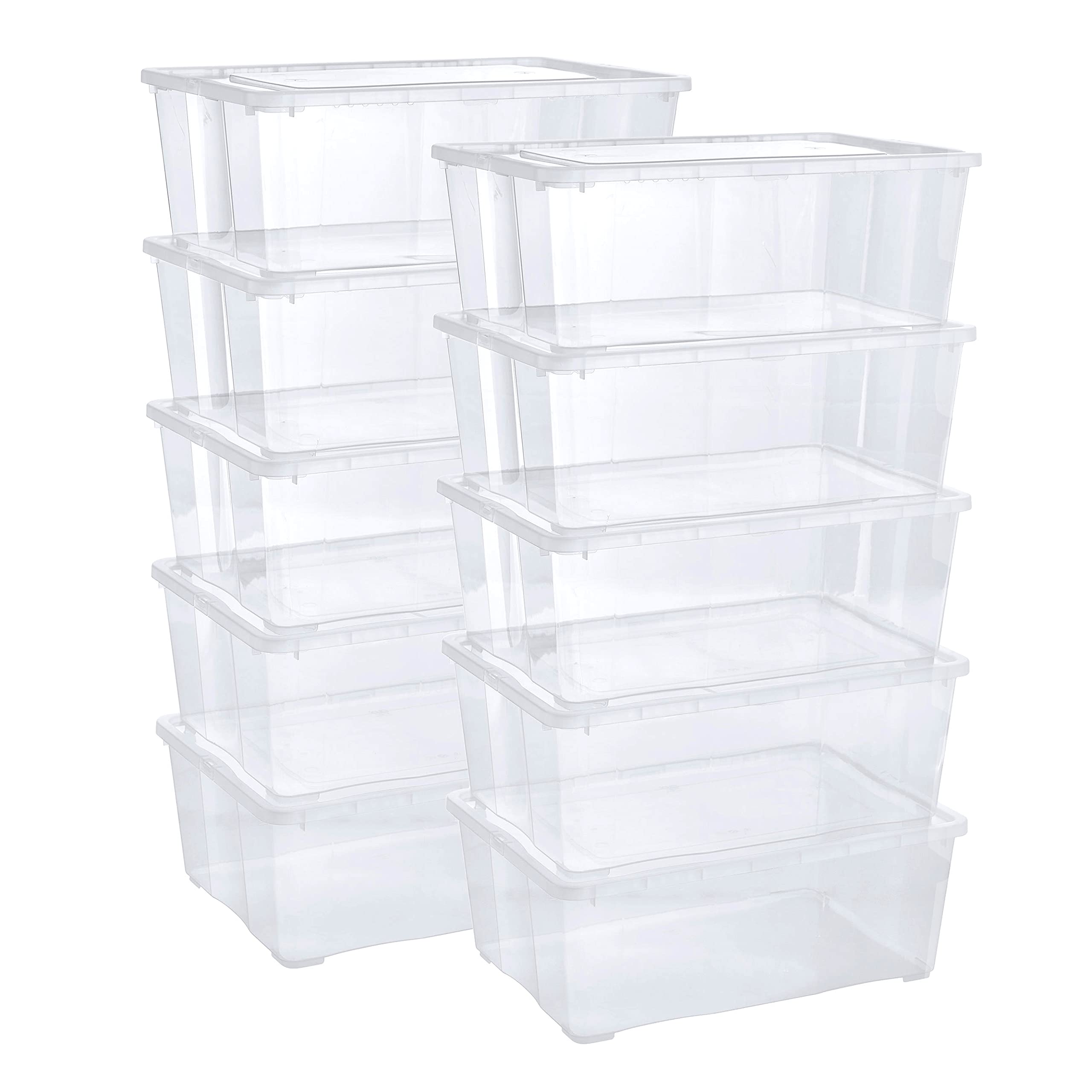 Grizzly 10 x Storage Boxes with Lids - 10 Litre - 14.8x10.4x5.7 inch (37.5x26.5x14.5 cm) - Stackable Clear Containers - Transparent Organiser