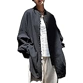 Women's Cotton Linen Shirt Button Jacket Vintage Long Sleeve Blouses Coat Top Spring Autumn Casual Wear