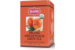 BREW LA LA TEA Brew La La Organic Green Tea - Natural Ginger Peach Flavor - 50 Double Chambered Tea Bags - Low Caffeine Tea - USDA Certified Organic - NonGMO - Gluten Free