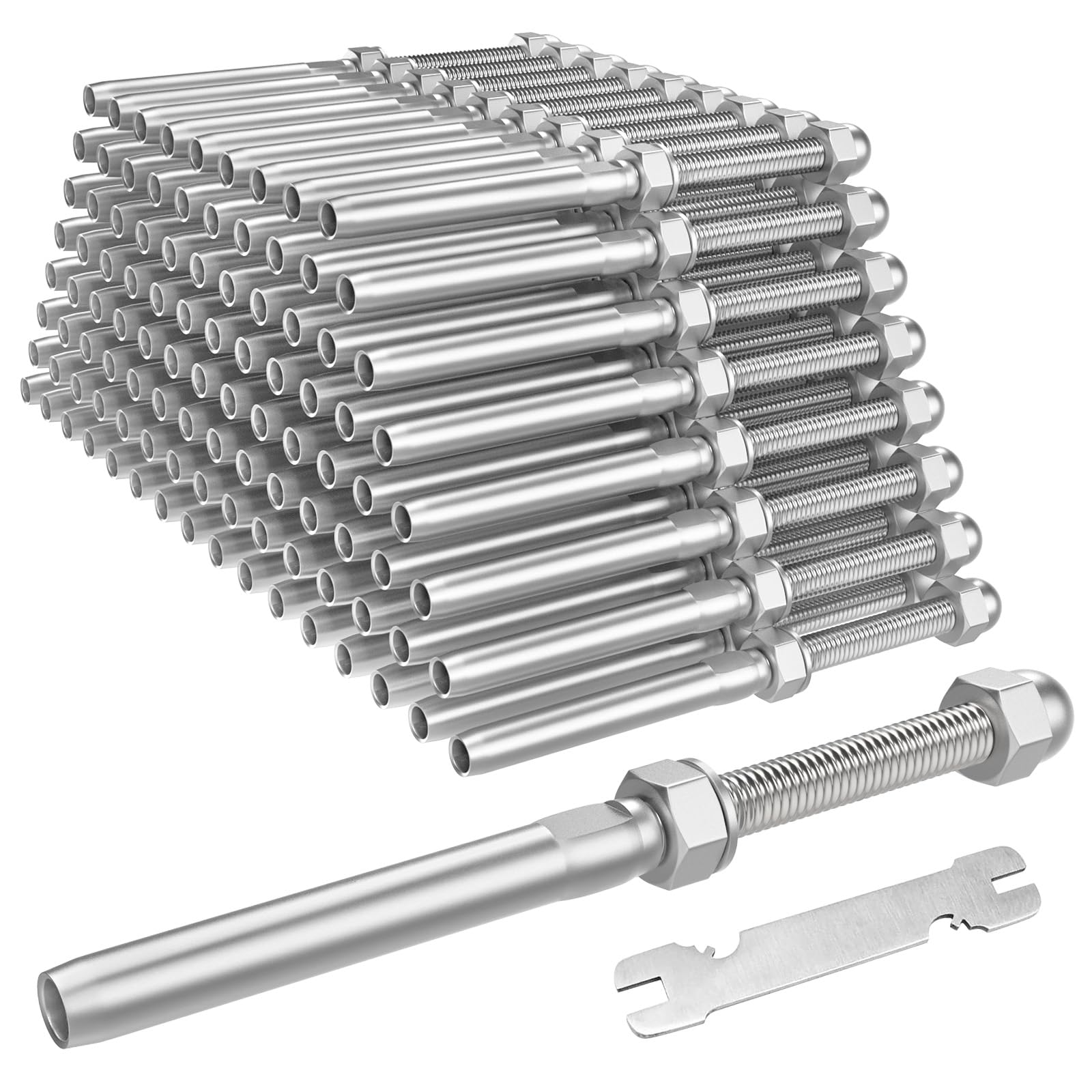 Photo 1 of BLIKA 100 Pack 3/16" Cable Railing Swage Threaded Stud Tension End Fitting Terminal for 3/16" Cable Deck Railing Hand Swage T316 Stainless Steel Marine Grade, Swage Threaded Terminal