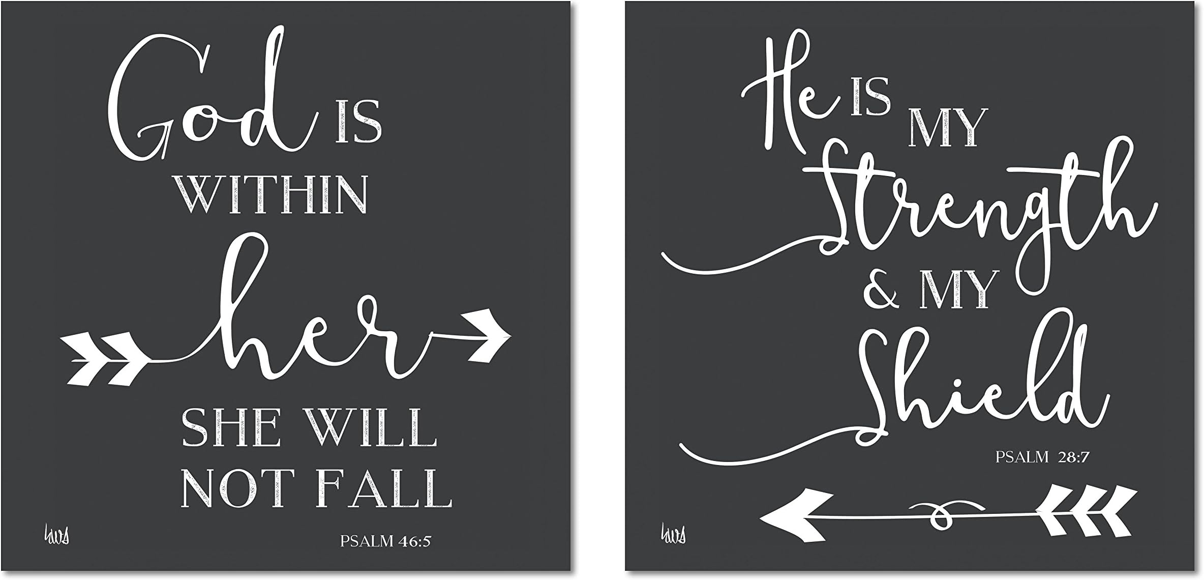 Roaring Brook Religious Chalkboard-Style 'God Is With Her, She Will Not Fail' and He Is My Strength and My Shield; Two 30x30cm Unframed PAPER Posters