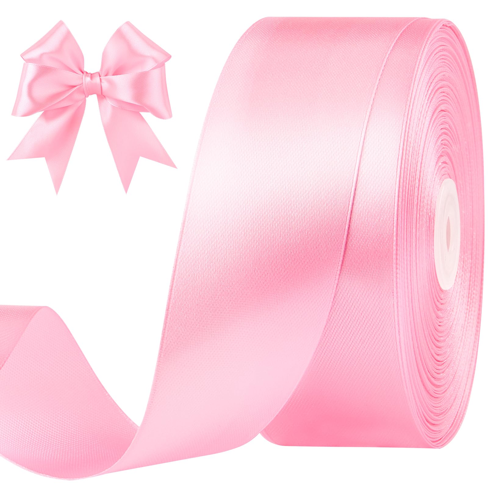 Photo 1 of CLUEWR 1-1/2 Inches 100 Yards Pink Satin Ribbon, Solid Fabric Ribbon Roll for Flower Bouquets, Gift Wrapping, Wedding, Handmade Crafts