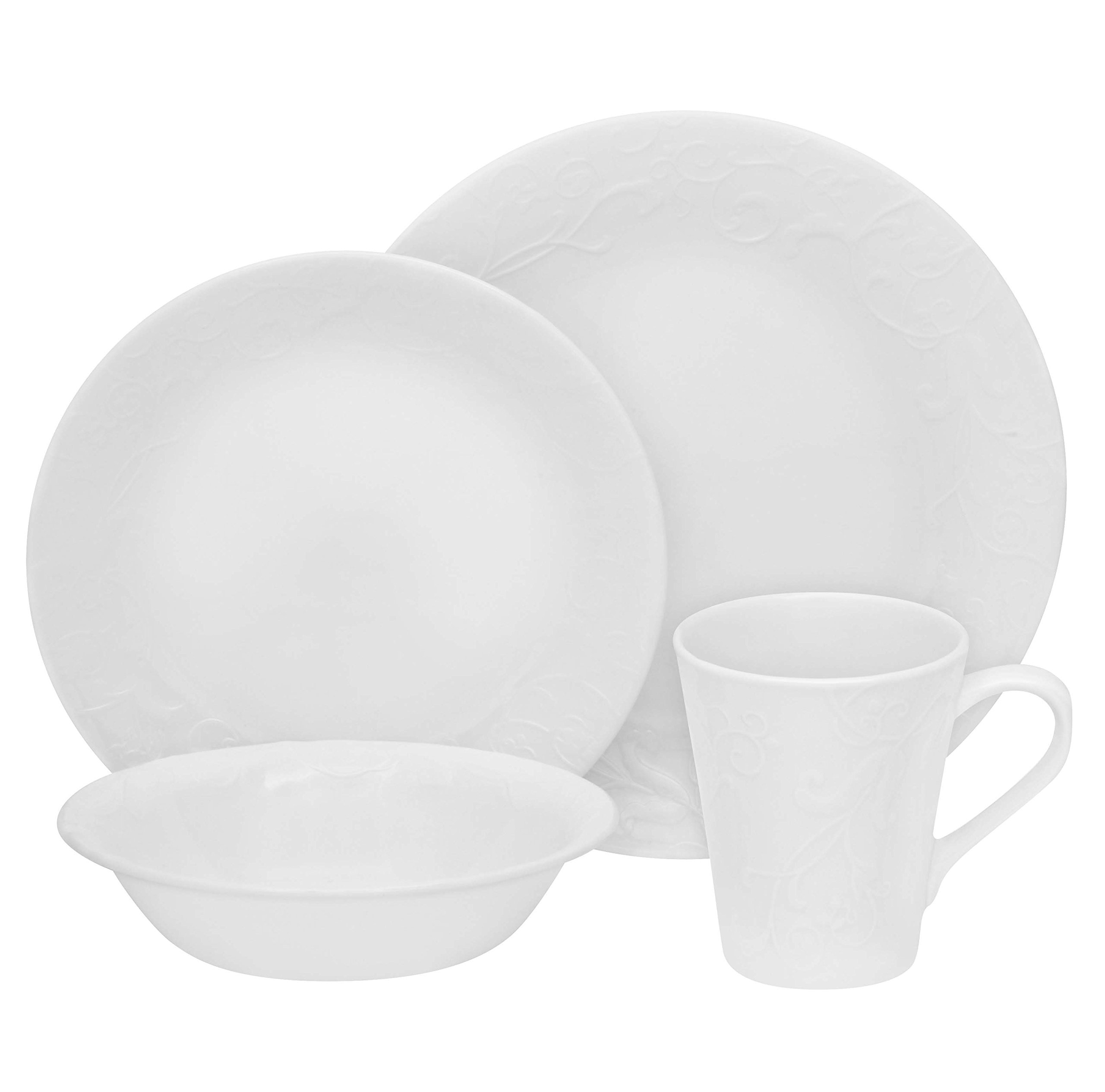 Corelle Embossed Bella Faenza 16Pc Dinnerware Set, White LAVORIST