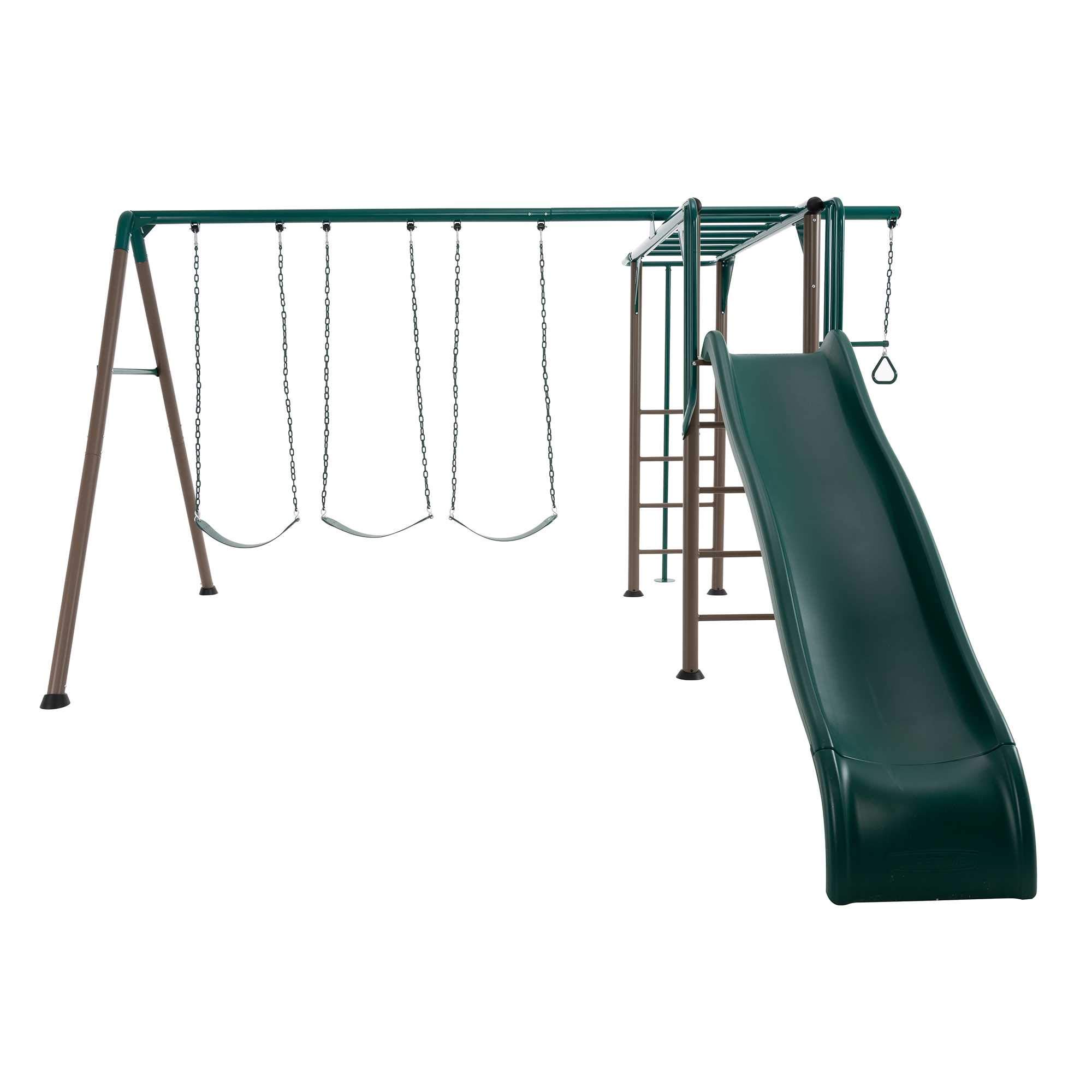 Photo 1 of *** Factort sealed *** Lifetime Monkey Bar Adventure Swing Set, Outdoor Playset with Monkey Bars, 3 Swings, Trapeze Bar, Slide, Fireman’s Pole, UV?Resistant Powder?Coated Steel, Backyard Playground for Kids