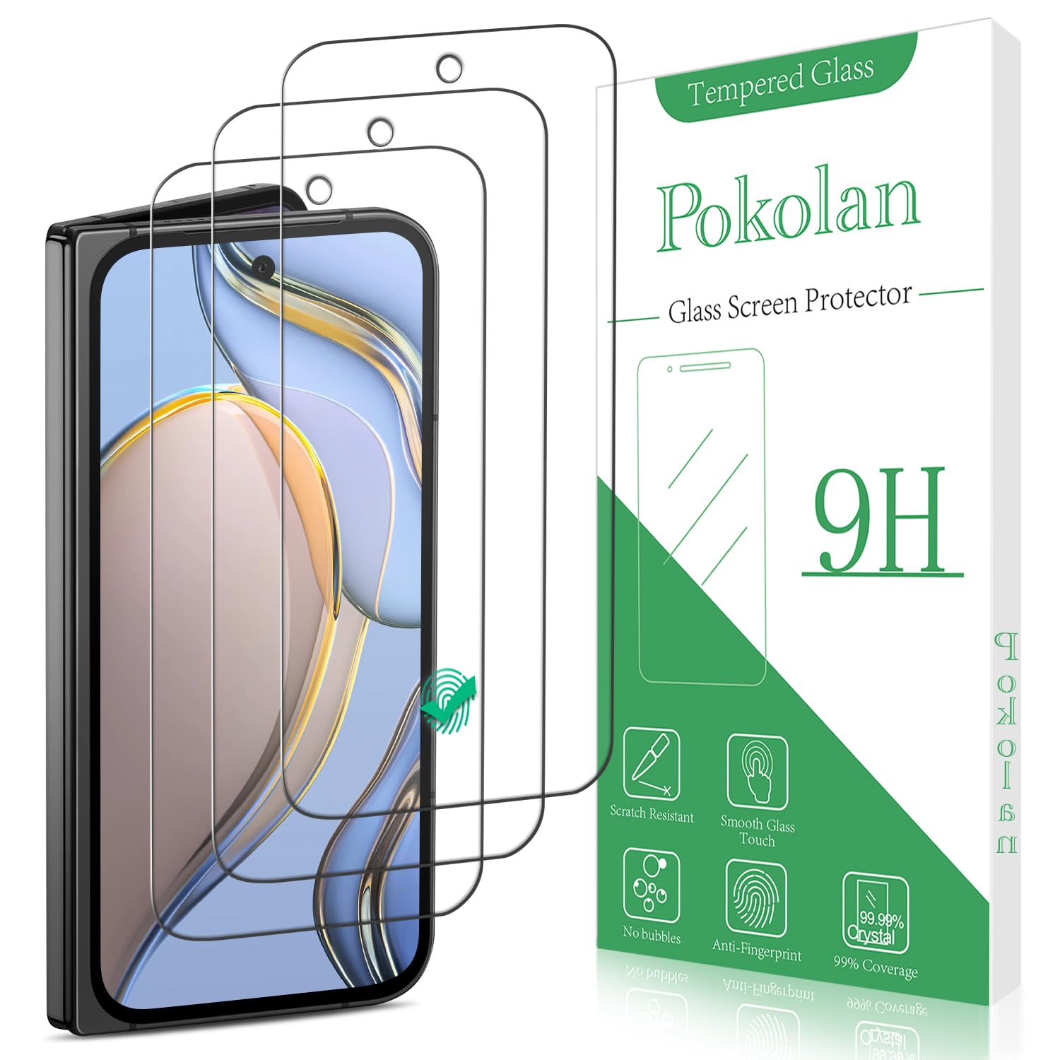 Pokolan 3 Pack Screen Protector for Google Pixel 9 Pro Fold Tempered Glass, 9H Hardness, Case Friendly, No Bubbles, Anti Scratch, Ultra Resistant