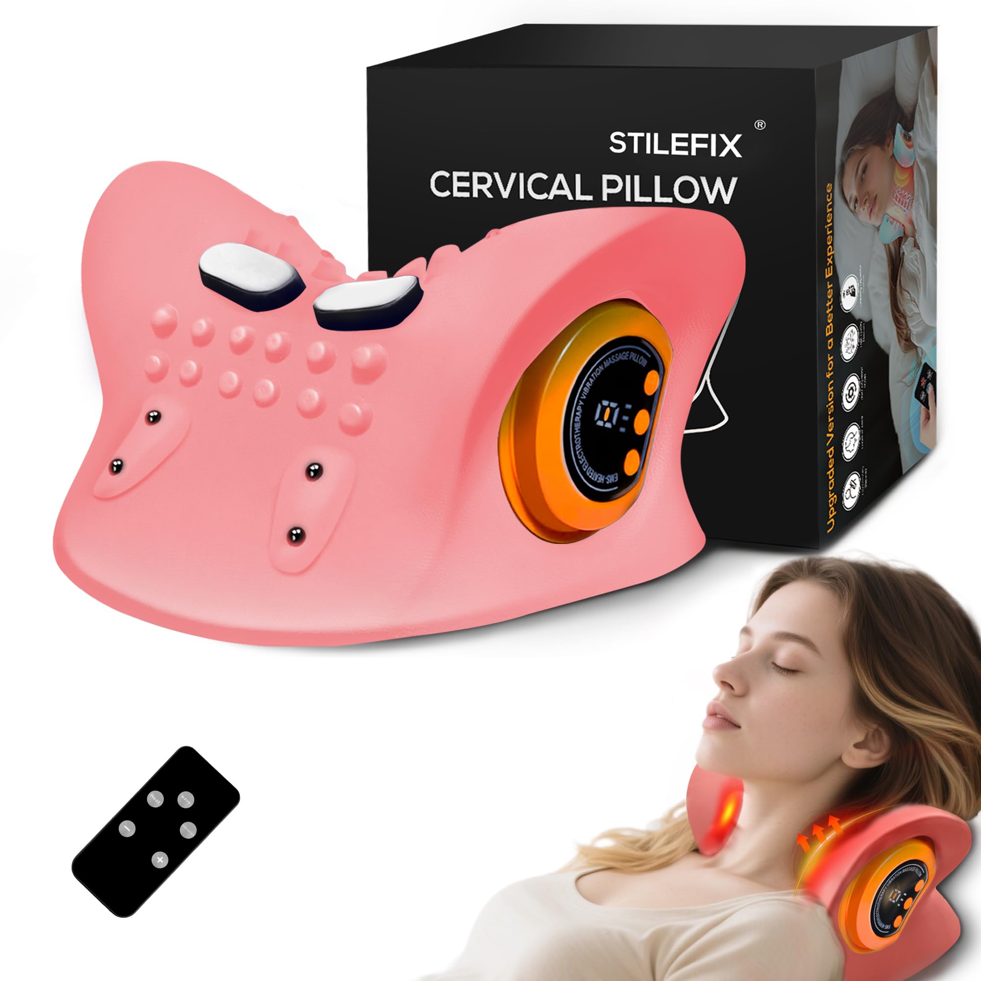 Photo 1 of NON-FUNCTIONAL, PARTS ONLY--------------------STILEFIX Neck Massager Pillow for Deep Tissue Pain Relief, Hugterra Neck Massager 2025?Portable Neck Stretcher with Heat, 3 Adjustable Modes, Ergonomic 26° Shoulder Massager, Pink