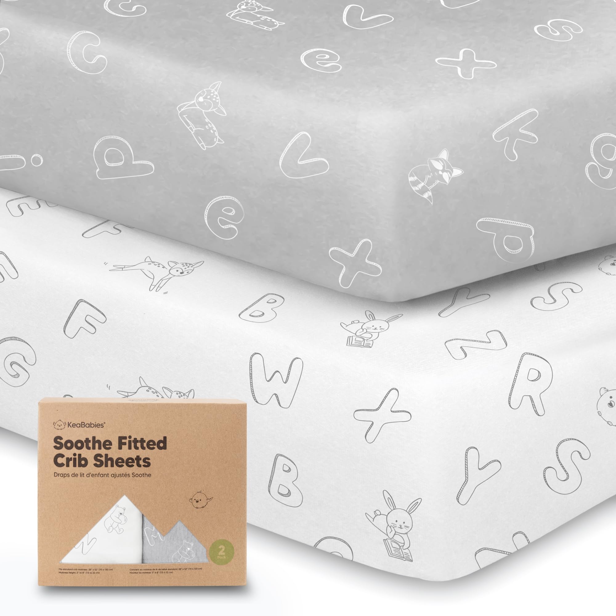Photo 1 of KeaBabies 2-Pack Organic Crib Sheets for Boys, Girls - 52x28 Fitted Crib Mattress Sheet Neutral, Breathable Jersey Cotton Cover for Baby Bed, Toddler Mattress, Soft & Cute Prints (ABC Land Cloud)