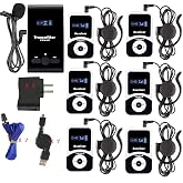 EXMAX ATG-100T 195MHz Wireless Tour Guide System Headsets Voice Transmission For Simultaneous Church Translation Translator Interpretation Equipment Teaching Conference Trip(1 Transmitter 6 Receivers)