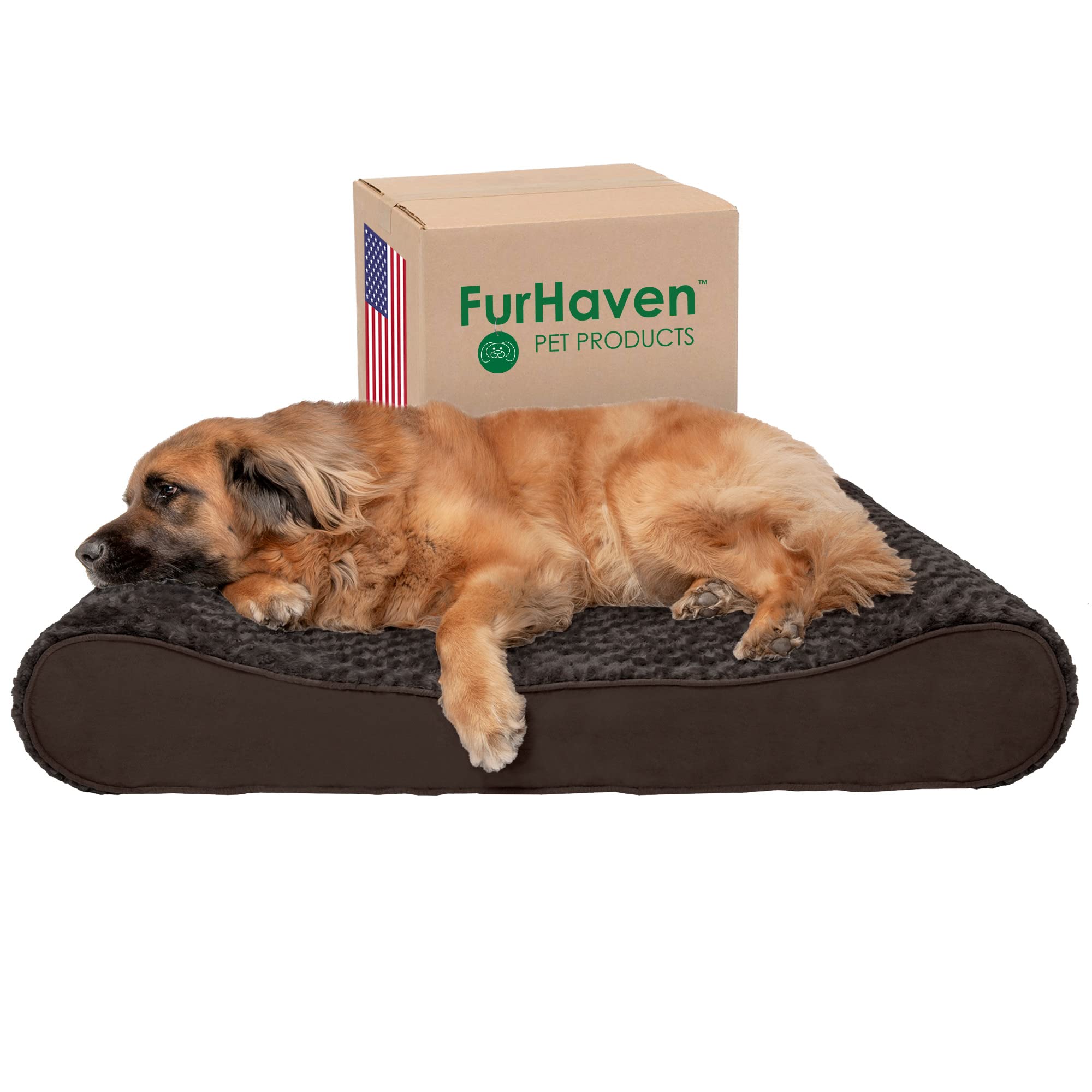 View 1 of Furhaven Orthopedic Dog Bed for Large Dogs w/ Removable Washable Cover, For Dogs Up to 150 lbs - Ultra Plush Faux Fur & Suede Luxe Lounger Contour Mattress - Chocolate, Jumbo Plus/XXL