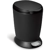 simplehuman 6 Liter / 1.6 Gallon Compact Plastic Round Bathroom Step Trash Can, Black