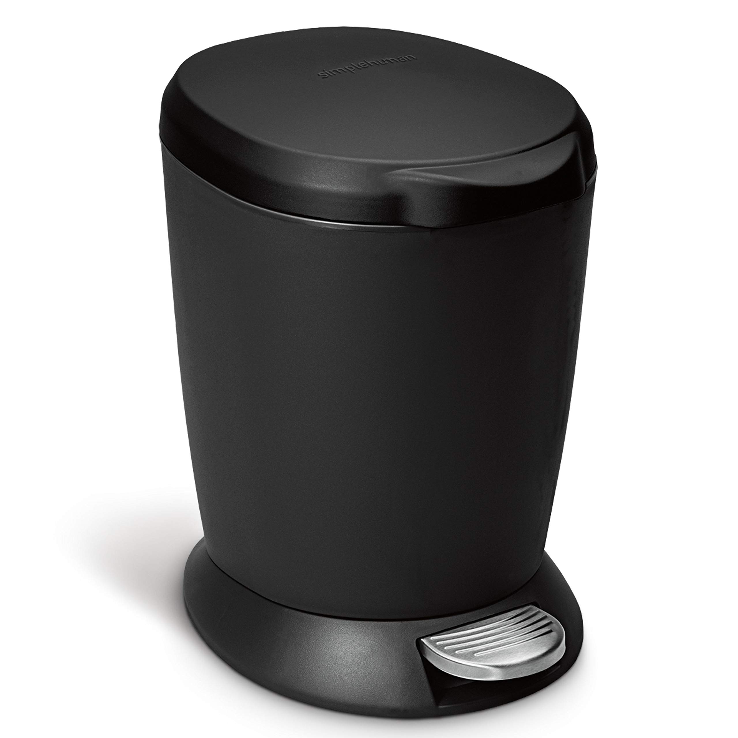 simplehuman CW1319 6L Round Pedal Bin, Small Bin for Bathroom Bedroom Office, Strong Steel Pedal, Inner Bucket, Black Plastic