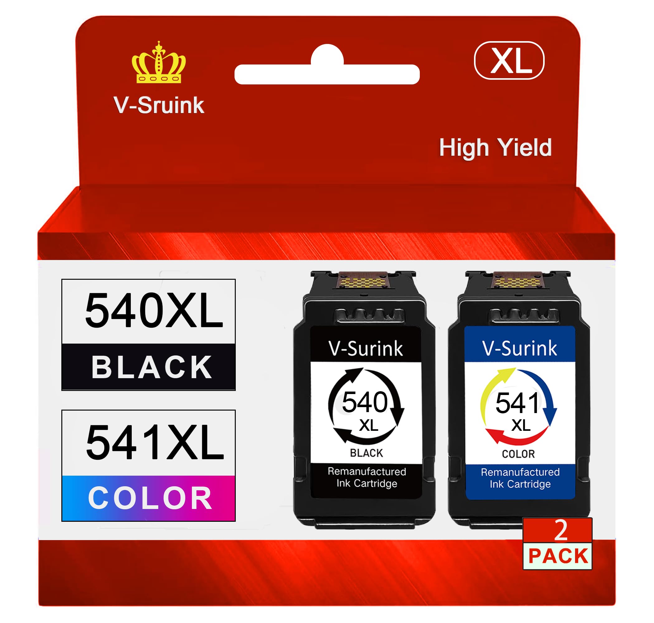 V-Surink 540XL 541XL Black and Color Remanufactured Ink Cartridges works for mg3600 mg3650 mg3550s mg4250 TS5150 MX475 Printer, (Black/Color)