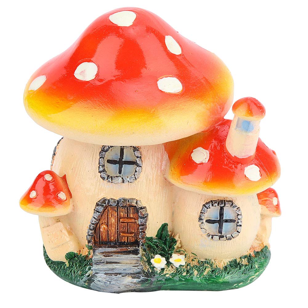 Tomotato Mushroom Fairy House Figurine, Garden Ornaments Statue Mushroom House Miniatures Decoration Resin Outdoor DIY Lawn Ornaments Mini Dollhouse for Micro Landscape Patio