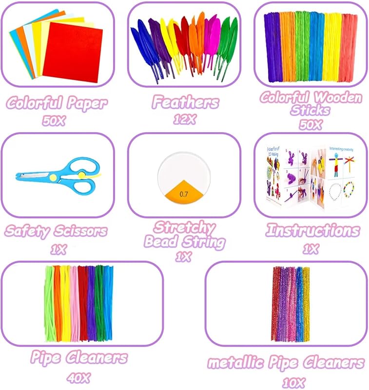 2000 Pezzi Lavoretti Creativi per Bambini DIY Art Craft Set Kit di forniture artistiche di Materiale con Scovolini Colorati per Lavoretti Collage Tutto in 1 Attività Regali per Bambini Ragazze Ragazzi