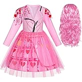 WonderBabe Girls Costumes Princess Halloween Birthday Party Outfits Princess Dress Up Tulle Mesh Dress with Wig