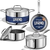 LEGEND COOKWARE 5-Ply Stainless Steel Cookware Set, 7-Piece Pots and Pans Set - Induction Compatible, Oven Safe 800&deg;F - Non-Toxic, No Coatings - Built to Last Generations