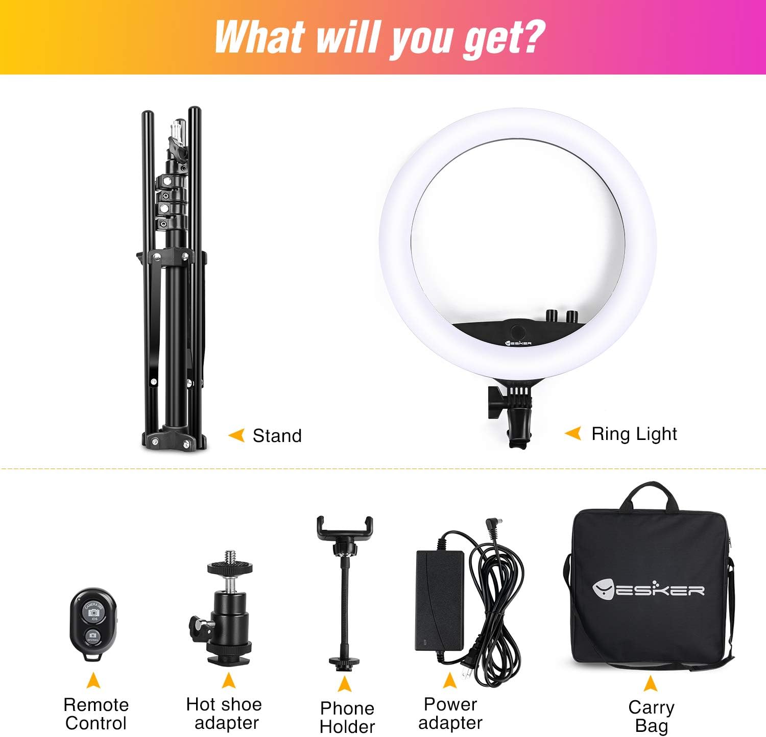 Ring Light with Tripod Stand Yesker 14 Inch LED Ringlight Kit with Phone Holder Adjustable Color Temperature Tiktok Circle Lighting for iPhone Camera for Vlog, Makeup, YouTube, Video Shooting : Camera & Photo