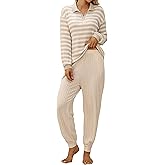 Blooming Jelly Womens Pajama Sets Striped Long Sleeve Lounge Sets V Neck Sleepwear 2 Piece Pj Set 2026