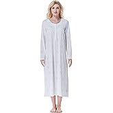Keyocean Nightgowns for Women, Soft Cotton Comfortable Lightweight Long-Sleeve Ladies Night Dresses