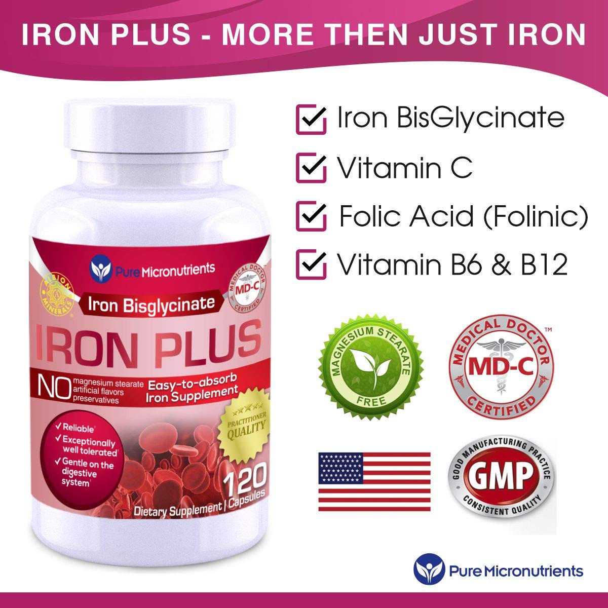 Pure Micronutrients Iron Plus Supplement, Natural Ferrous Chelate