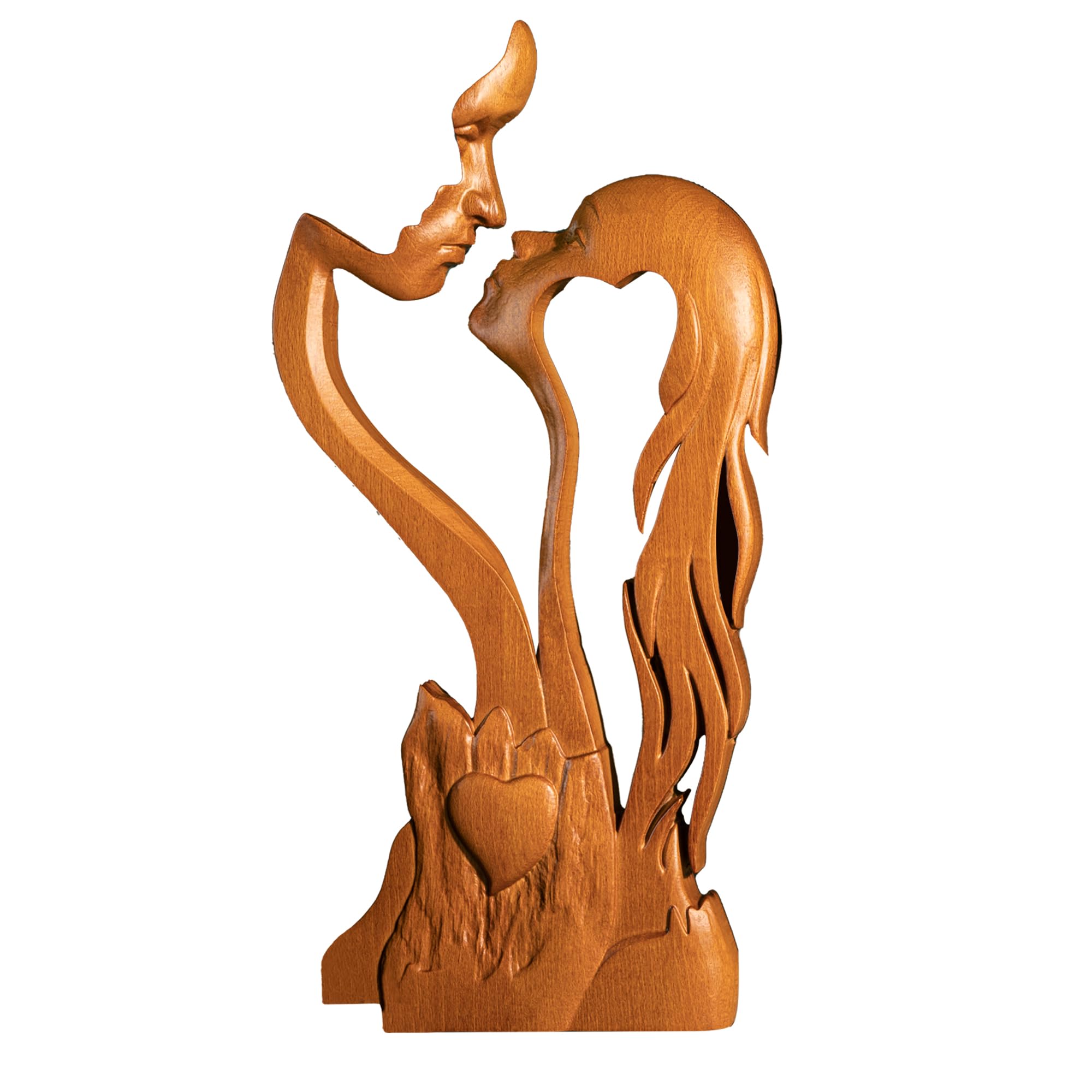 Photo 1 of BGCOPPER Wooden Kissing Couple Ornament, Abstract Couple Portrait Sculpture Romantic Love Statue Decor Gift for Women Anniversary Valentine Wedding - 10 Inch