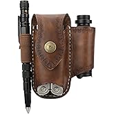 TOURBON Men Leather EDC Organizer Sheath Handmade Tactical Multitool Pouch Holster Brown with Belt Clip