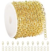 SMYHTGLIF 5 Meters 18K Gold Plated Brass Jewelry Making Chains Circle Chain for Jewelry Making Craft Bulk Chain with Lobster Clasps and Jump Rings