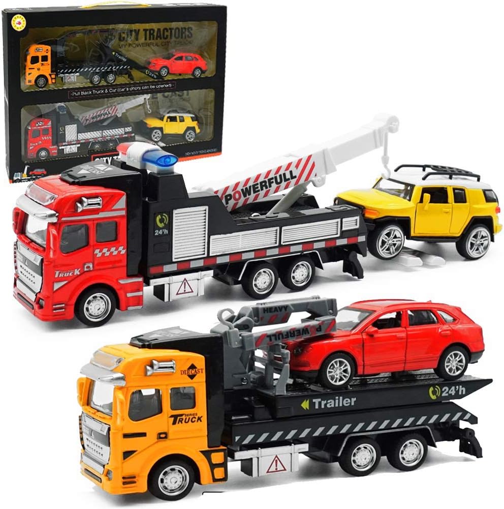 Amazon Corper Toys 車おもちゃ レッカー ４台セット 合金製 レッカークレーン 搭載車 ミニカーセット 男の子に向け 車 おもちゃ クリスマス プレゼント ミニカー ダイキャストカー おもちゃ