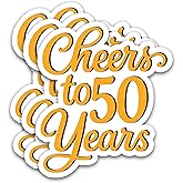 (3PCS) Cheers to 50 Years Stickers – Happy 50th Birthday or Golden Anniversary Party Decoration – Waterproof Vinyl Decals for Gift Wrapping, Boxes, Water Bottles, Scrapbooks, Laptops, 3" x 2"