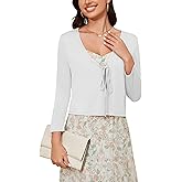 Zanvylia Tie Front Cropped Cardigan Sweaters for Women 3/4 Sleeve Lightweight Open Front Knit Shrug Top for Dress