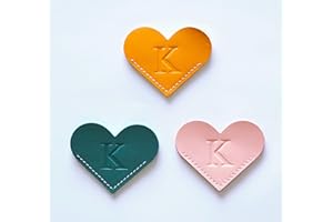 PQ BEES Full Grain Leather Bookmarks, Initial Personalized Bookmarks for Reading, Custom Handmade Corner Bible Heart Shape Bookmarks for Women Men Kids Bookworms, Valentines Birthday Book Lovers Gifts (K)