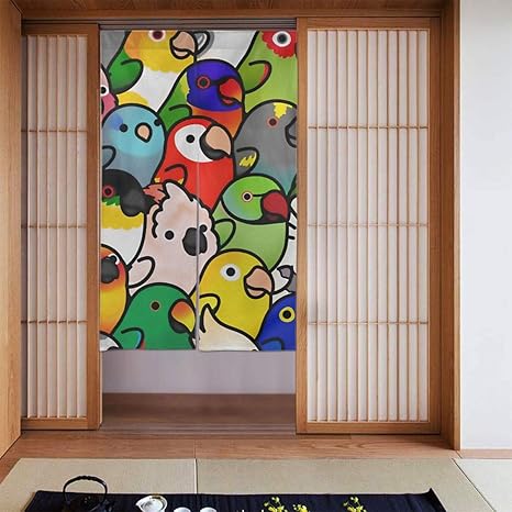 Amazon カラフル オウムの巣 のれん 障子 目隠し 間仕切り用 遮光 暖簾 キッチン リビング 飲食店 出入り口 間仕切り 幅86cm 丈143cm 室内インテリア のれん オンライン通販