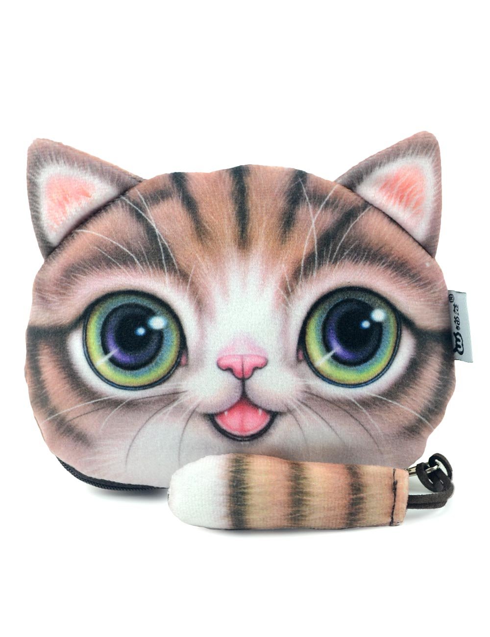 POPUCT Cute Lifelike 3D Cat Face Bag Zipper Case Coin Money Wallet (B)