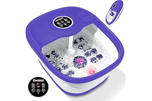 KNQZE Collapsible Foot Spa Bath with Heat, Remote Control, Temperature Control, Bubbles, Pumice Stone, Red Light, Timer, 16 Massage Roller Pedicure Foot Spa for Relaxation and Stress Relief, Purple