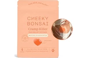 Cheeky Bonsai Cramp Killer Pain Relief Patches for Cramps, Backaches, and Muscle Soreness, Fast-Acting, 8 Hour Pain Relief, Targeted Relief, All-Natural, Cute Heart Shape - 4 Count