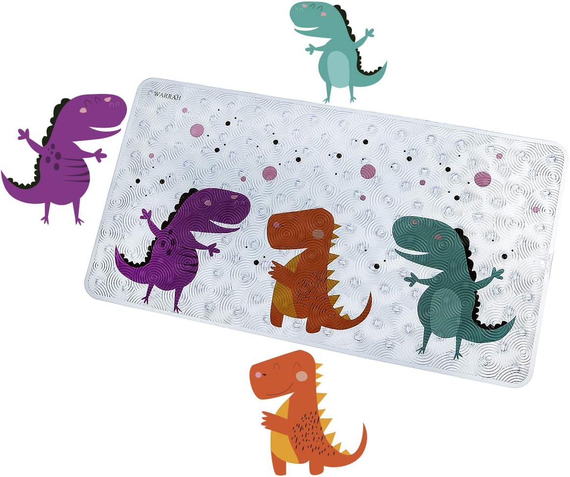 WARRAH Non Slip Baby Bath Mat for Kids and Toddler - Slip Resistant Square Bath Mats for Tub and Bathroom Floor Shower - No Slip Bathtub Matts for Kids (Three Dinosaurs FHD-05)
