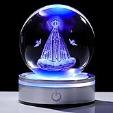 Movdyka 3D Crystal Ball Our Lady of Fatima Statues Religious Gifts for Women Catholic, Etched Virgen De Fatima Figurine Home Spiritual Decor The Blessed Virgin Mary Statues with Colorful LED Base