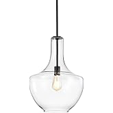 JONATHAN Y 13.25" Oil Rubbed Bronze/Clear Mid-Century Modern 1-Light LED Pendant Light Fixture, Adjustable Schoolhouse Hangin