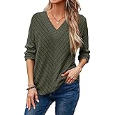 Dokotoo Long Sleeve Shirts for Women 2025 Fall V Neck Knitted Pullover Tunic Tops Womens Blouses Dressy Casual