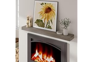 MARSMILES Fireplace Mantel | 48" W Wood Floating Shelves | Handcrafted Hollow Distressed Beam | Wall Mounted Wooden Display Shelfing | with Invisible Heavy Duty Metal Bracket | 48W x 3H x 8D, Ash Gray