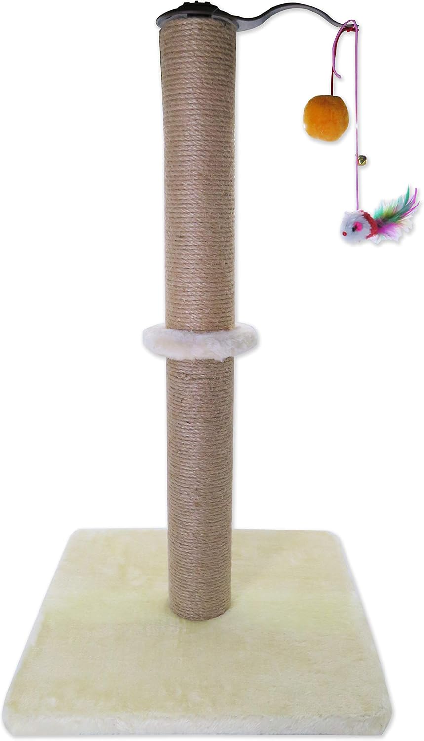 Littlefun Cat Scratching Post Kittens Interactive Play Toys, Plush Sisal Scratch Pole Cat Kitten Scratcher (Beige, Cylinder)