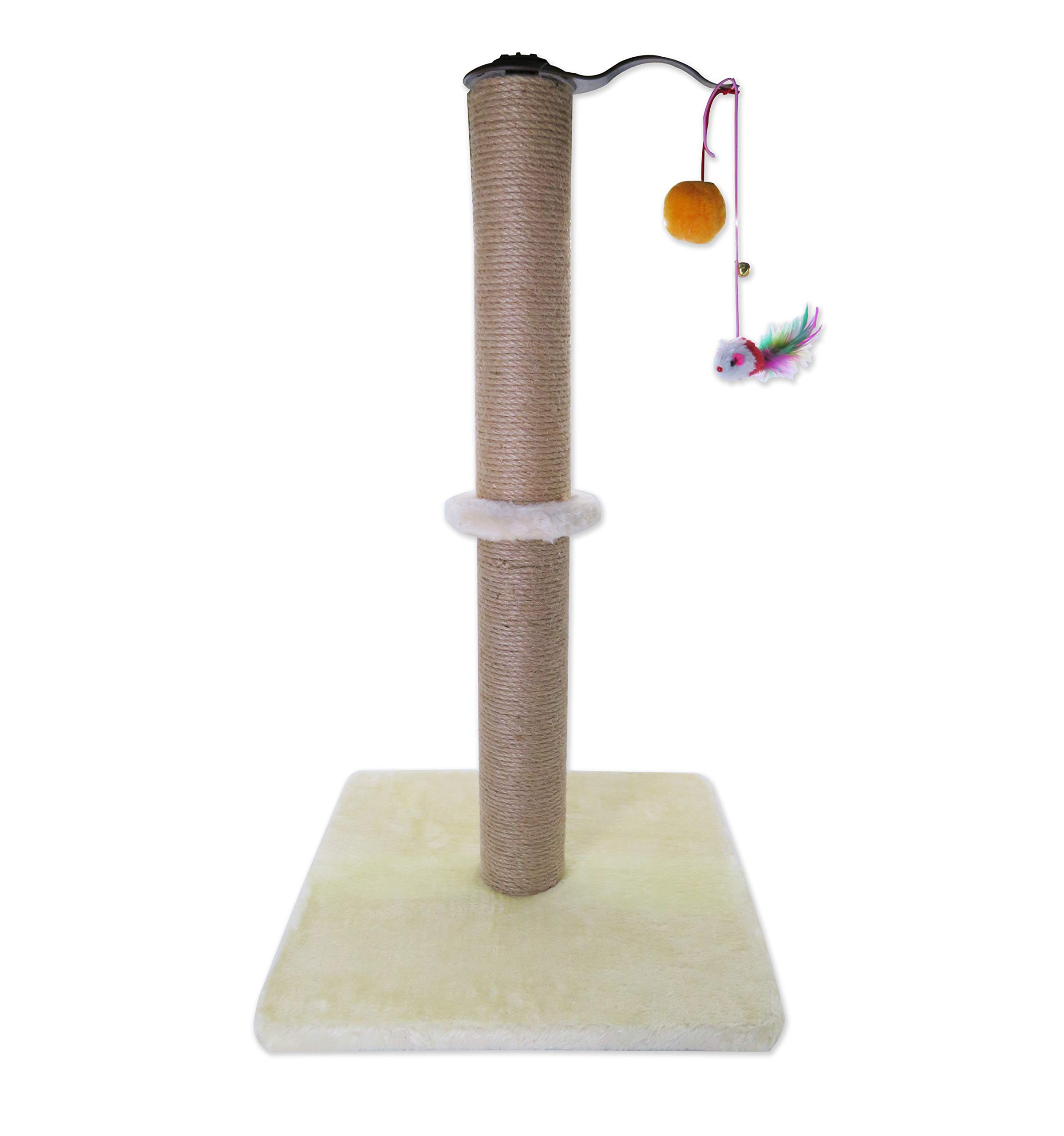 LITTLEFUN Cat Scratching Post Kittens Interactive Play Toys, Plush Sisal Scratch Pole Cat Kitten Scratcher (Beige, Cylinder)
