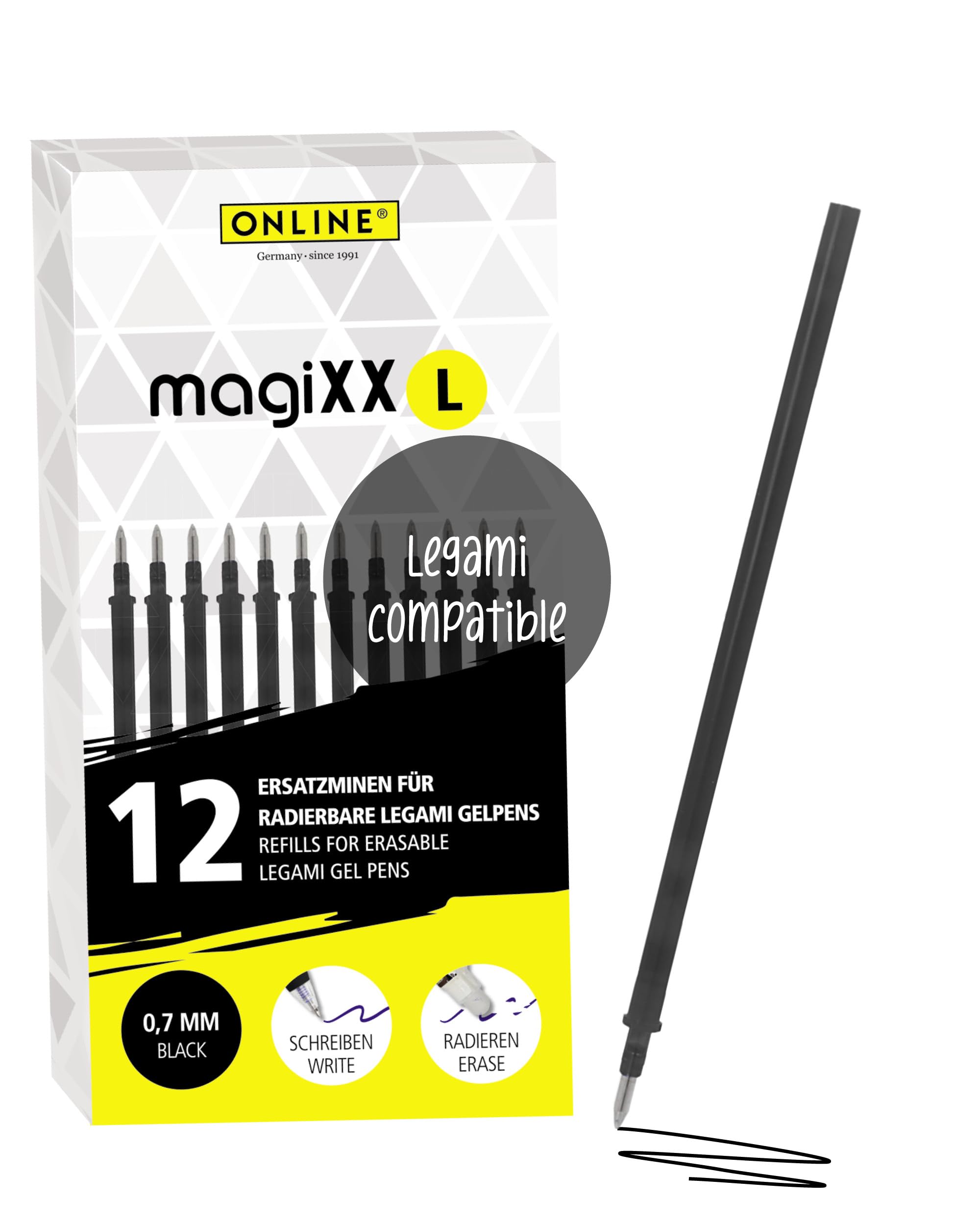 Online 12 x Erasable Refills Compatible with Legami Gel Pens MagiXX L I Black 0.7 mm Line Width I Replacement Refill for Gel Pens I Refills for Gel Roller with Erasable Ink